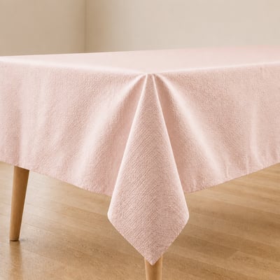 Pastelkleurig tafelzeil in zachte tinten op een gedekte tafel