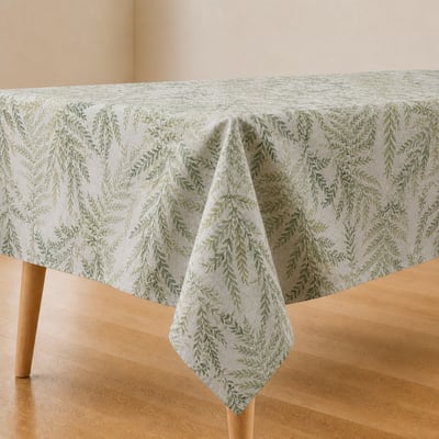 Tafelkleed met groene blad- en plantenprint in zomerse sfeer